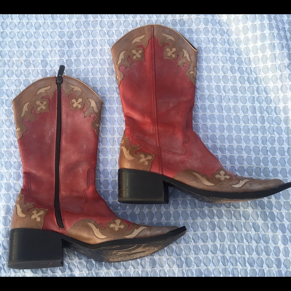 Red Leather Western Couture Cowgirl Boots - 7M